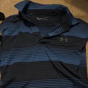 Under Armour Blue and Black Striped Polo Shirt